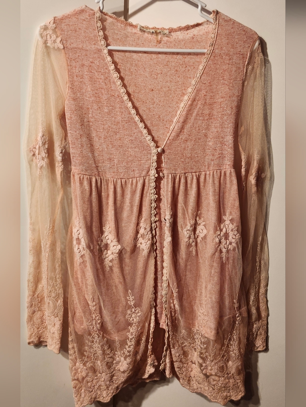 Boho Fairy A'Reve Soft Pink Lace Speckled Knit Top